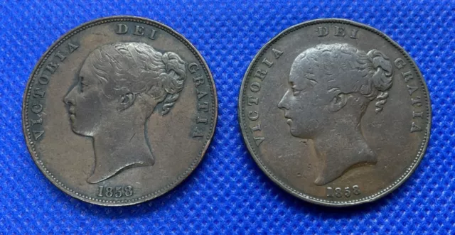 1858 Queen Victoria penny pair -  large & small dates
