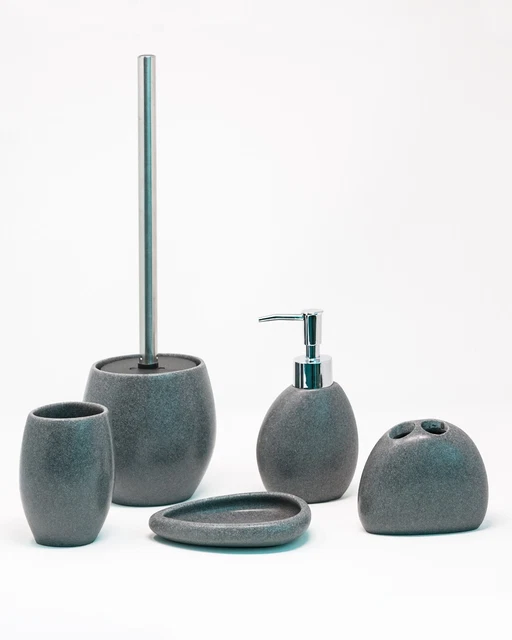 Set Bagno 4 Pezzi In Resina - Portasapone, Portaspazzolini E Distributore, Design Moderno - Foto 2