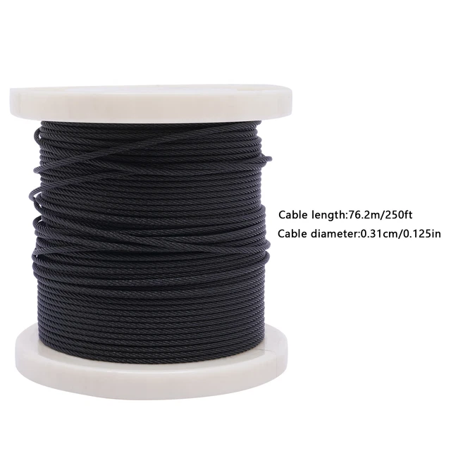 250ft 1/8" Stainless Steel Cable Black Wire Rope Cable Railing System 7x7 Strand