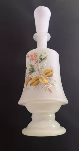 VICTORIAN OPALINE HAND PAINTED BRISTOL GLASS DECANTER - Full Pontil, 10” W/stopp