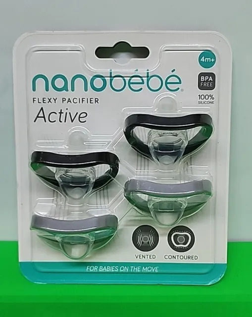 Nanobebe Flexy Active Pacifiers 4pk  4m+ Grey
