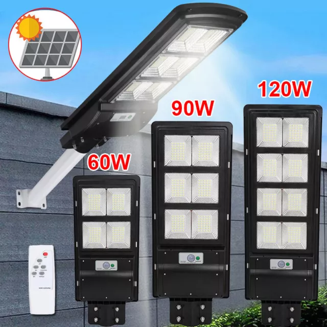 LED Solar Powered Street Light 6500K Motion Sensor w/ Remote Pole Patio Security