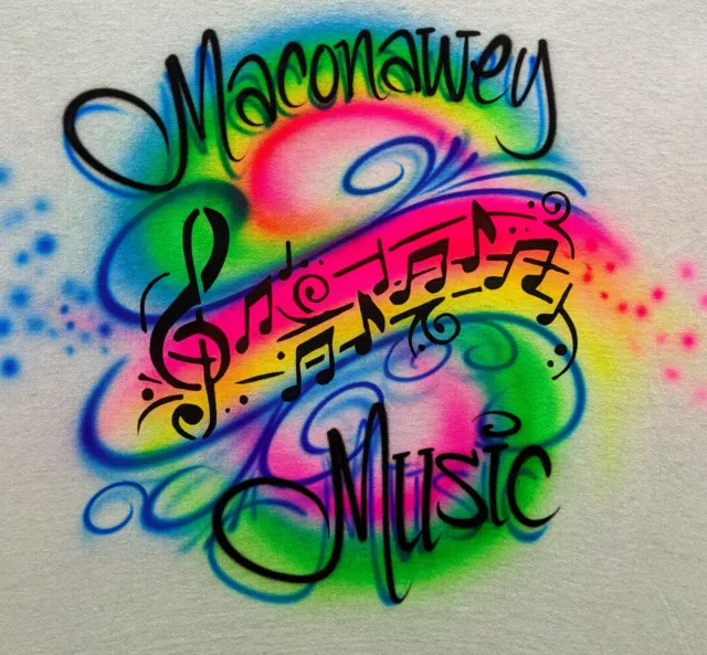 Airbrush T Shirt or Hoodie Sweatshirt, Music Notes & Bright Colors with Name