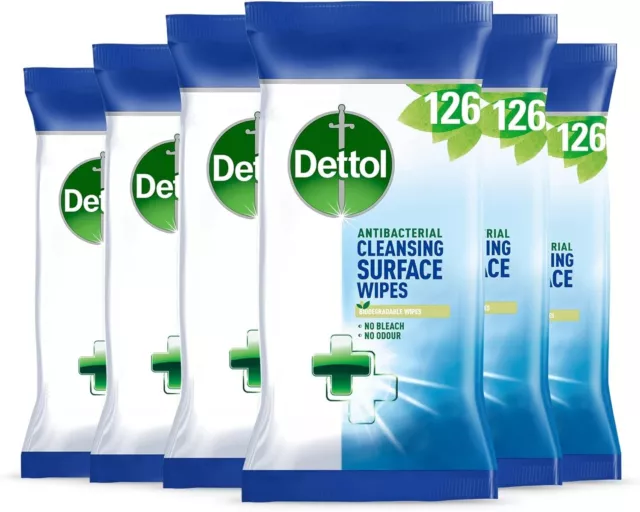 Dettol Bio Antibacterial Large Surface Cleaning 126 Wipes x 6 - Total 756 Wipes