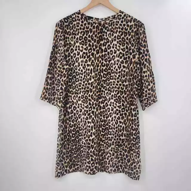 Equipment Femme Aubrey Silk Dress Womens Sz M Brown Black Pockets Leopard Print