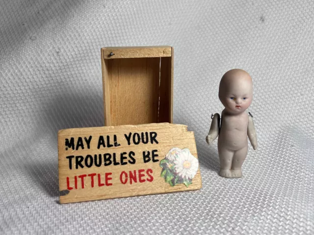 May All Your Troubles Be Little Ones Bisque Porcelain Jointed Arms Germany Baby