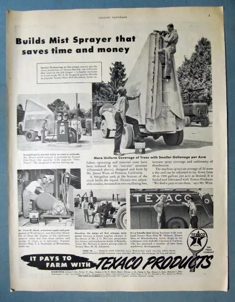 Large Original 1950 Texaco Ad Photo Endorsement by James West of Pomona Cal