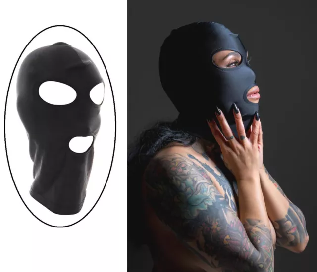 Maschera intera sadomaso cappuccio bondage fetish apertura occhi e bocca unisex