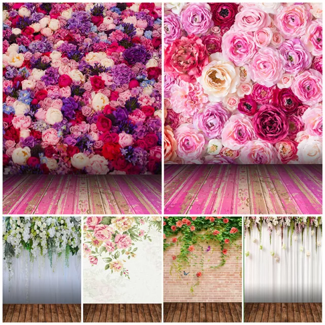 5x7ft 3x5ft Floral Wall Plank Photography Background Pink Flower Party Backdrop