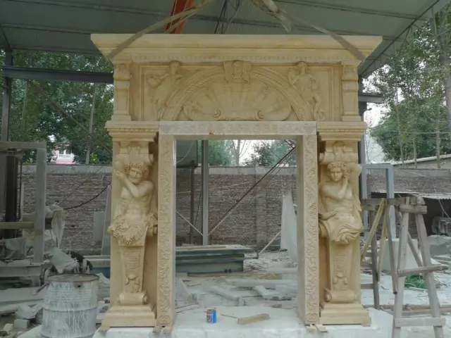 Beautiful Hand Carved Marble Figurative Estate Mansion Entryway - Mew96