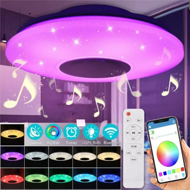 DIMMBAR RGB LED Deckenlampe mit Bluetooth Musik Lautsprecher Fernbedienung APP