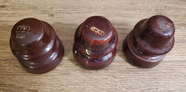 3 Vintage Brown Ceramic Porcelain Insulators
