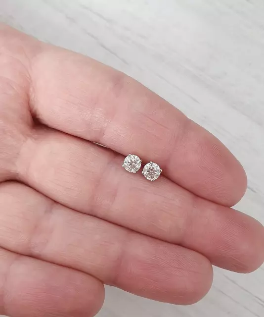 1 Ct Round Cut Moissanite FL/D Solitaire Stud Earrings 14K White Gold Screw 5mm