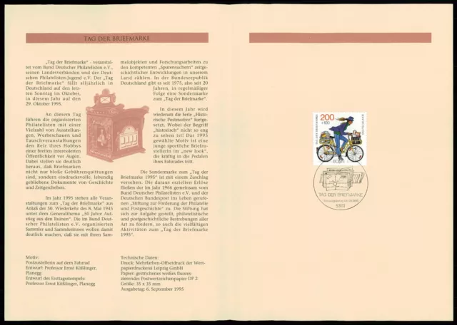 Germany Folder 1995/29 Stamp Day Cycling Bicycle