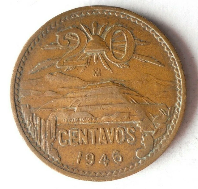 1946 MEXICO 20 CENTAVOS - High Quality Coin - FREE SHIP - Bin #408