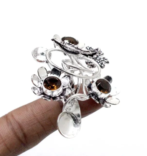 925 Sterling Silver Smoky Quartz Gemstone Jewelry Ring (US) Size-8"