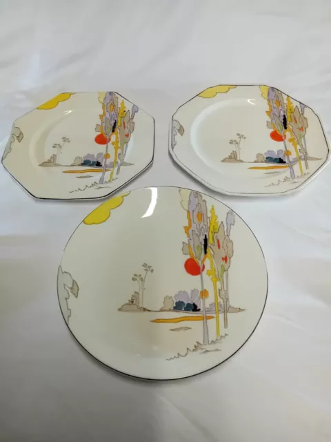 Tams Ware : Woodland : 3 plates, two octagonal and one round plate : Art Deco