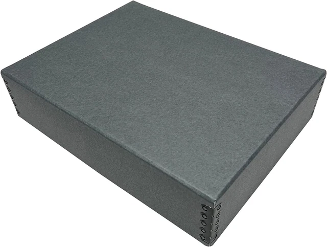, 9X12 color azul/gris, caja de almacenamiento de archivos de museo, diseño frontal de caída. A