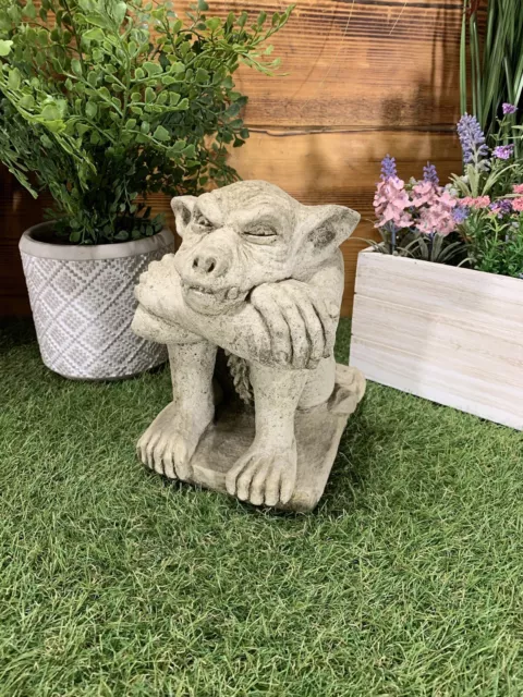 Stone Garden Gargoyle Imp Detailed Gift  Concrete Ornament