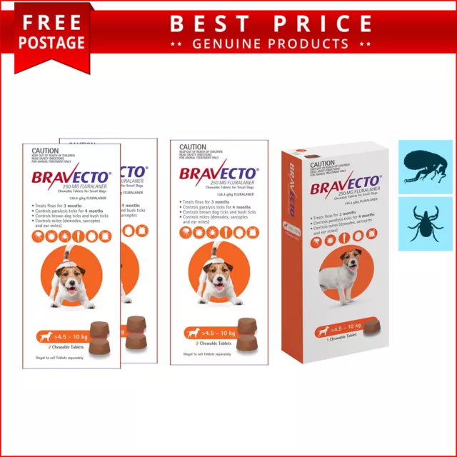 BRAVECTO Chewable 1,2,4 Doses for 4.5 to 10 Kg Dogs Flea and Tick Control ORANGE