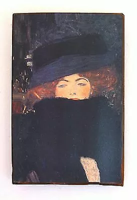 Gustav Klimt Dame mit Hut und Boa 1910 Unikat auf altem Ziegel 37