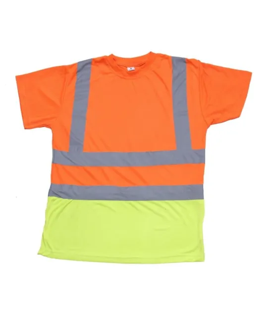 HI VIS T SHIRT SHORT SLEEVE HIGH VISIBILITY CREW NECK SAFETY WORK Hi VIZ Or/Ye