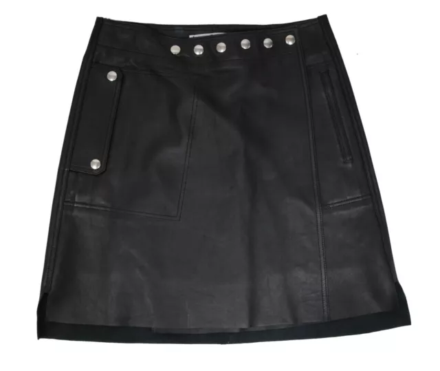 Acne Studios Womens Shiryn Mini Skirt Size 36 Black Nappa Leather Snap Closure