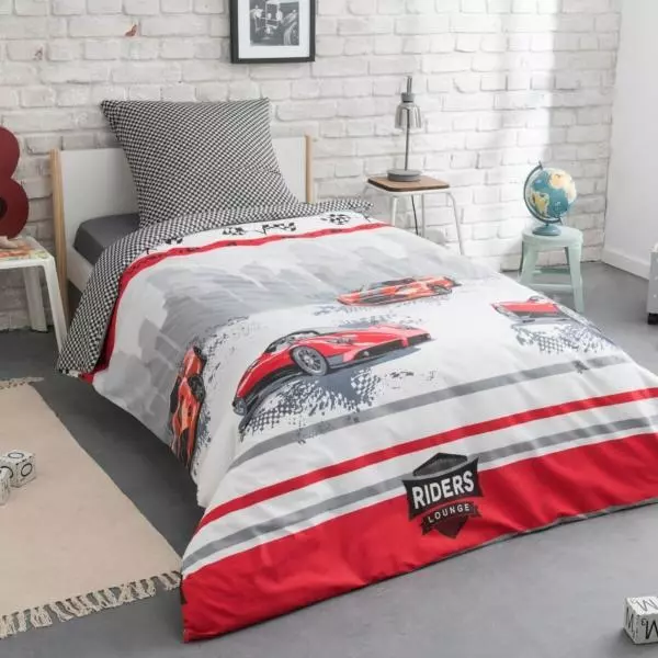 Housse de couette Speed Riders, Gris/Rouge, Enfant, 140x200cm, 1 personne, 100%