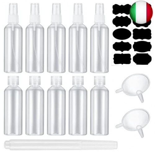 10 Pezzi 100 ml Set di Bottiglie da Viaggio (5 Flaconi con Tappo a Scatto, 5