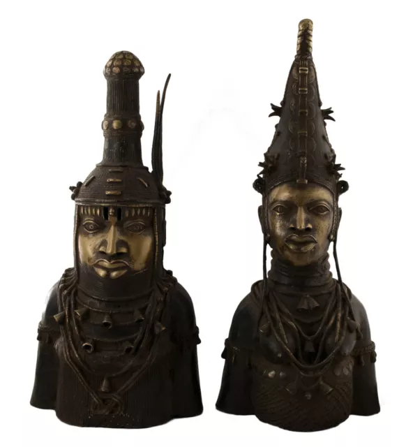 Bronze Ife Benin Heads Couple Royal -. Bini Edo-Oba-Nigeria Art African 1220
