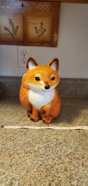 10" Red Fox Hand Painted Earthenware Cookie Jar Adorable