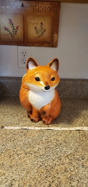 10" Red Fox Hand Painted Earthenware Cookie Jar Adorable 10" Red Fox Hand Painted Earthenware Cookie Jar Adorable