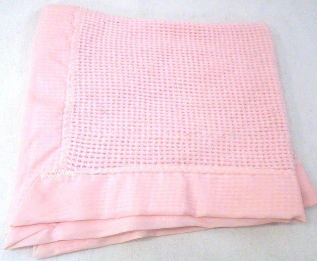 Vintage Baby Moran Acylic Pink Waffle Lovey Mini Small Blanket Made USA 19 x 19"