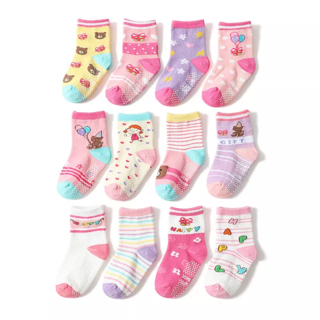 12 Pairs Infant Toddler Girls Socks Baby Girl Cotton Socks Non Slip Grip Socks