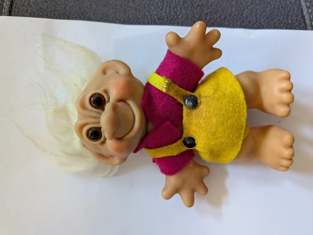 Poupée Troll Vintage DAM Things - Vache Avec Cornes Et Pis - Chapeau Feltre - Années 1960