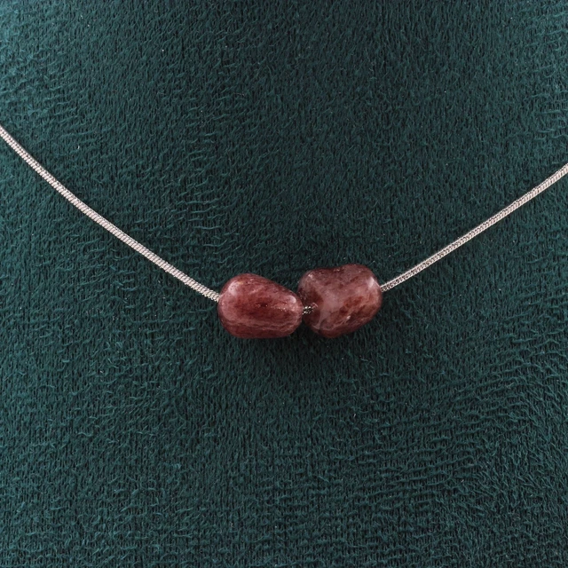 Collier 3 perles Rhodochrosite du Brésil Chaine en acier inoxydable