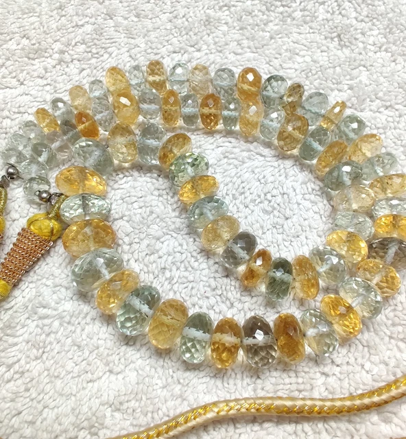 Natural Yellow Citrine & Green Amethyst Faceted Gemstone Rondelle Beads 270 Cts
