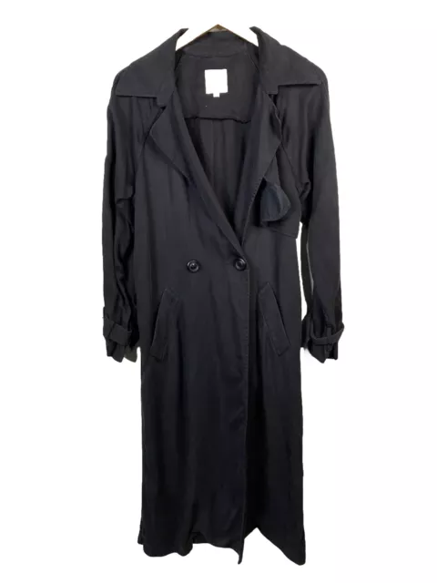 Mason By Michelle Mason Tencel & Silk Trench Coat Black Lagenlook Size 2