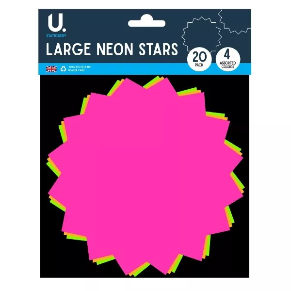 U.® Stationery Neon Stars, Large 20pk