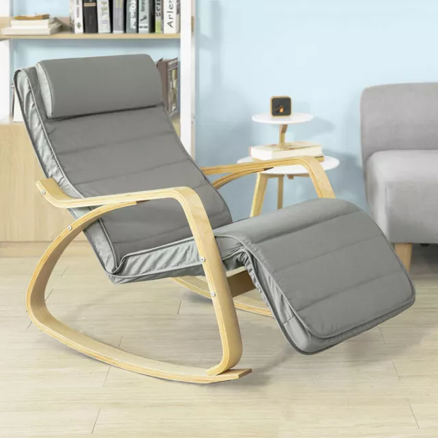 SoBuy® Comfortable Relax Rocking Chair with Footrest Grey Cushion,FST16-DG,UK