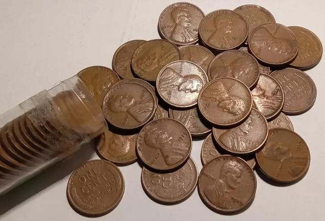 1929 Roll Lincoln Wheat cents (50 coins)  Very Fine  Condition