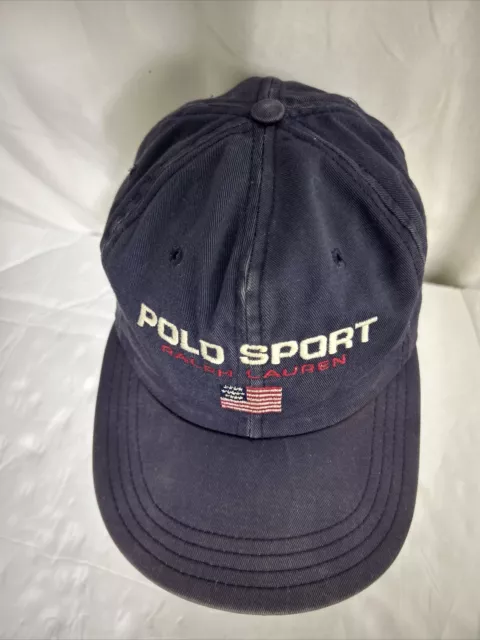 VTG POLO SPORT Ralph Lauren Flag Navy Blue Strapback Buckle Hat Cap Made in USA 3