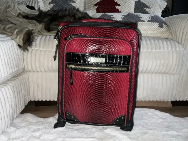 Samantha Brown Croc  Burgundy Red Black Wheeled Carrier On Travel Luggage