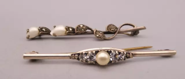 Brosche Spange Silber 835 seltene antike Prachtstücke Markasit Zierstein Perlen