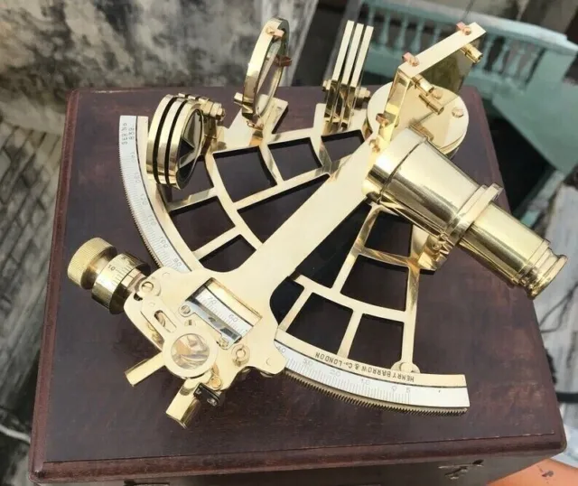Nautical 9" Brass Sextant With Wooden Box Navigation Working Sextant Maritime