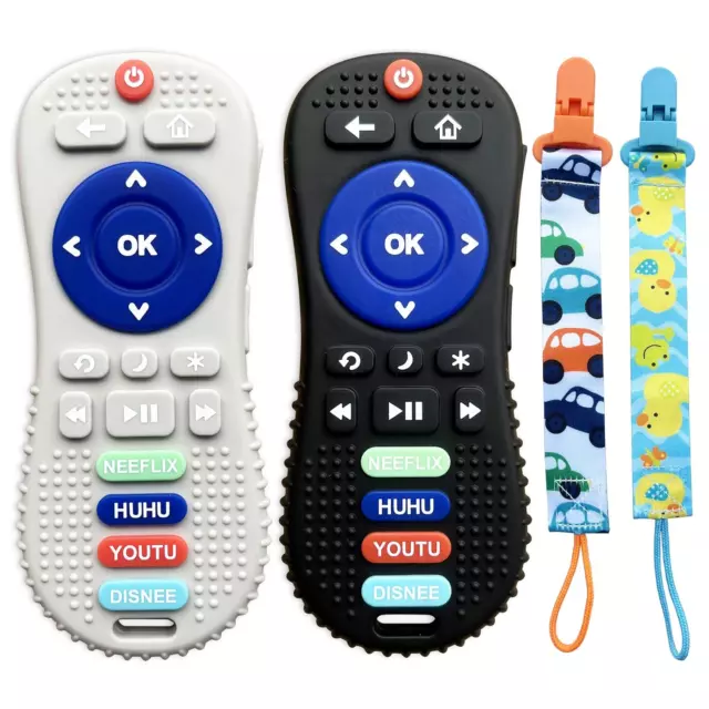 Silicone Baby Teething Toys, 2 Pack Remote Teether for Baby, Teething Toys for B