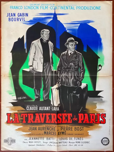 Affiche LA TRAVERSEE DE PARIS Bourvil JEAN GABIN Claude Autant-Lara 60x80cm 1956