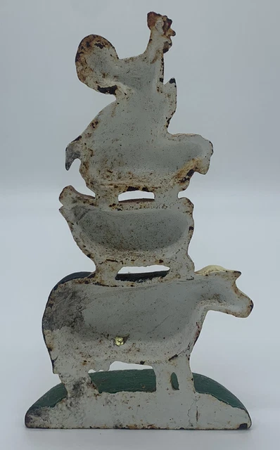 Vintage Cast Iron Door Stop Farm Animals Stacked Cow Pig Lamb Duck Rooster 3
