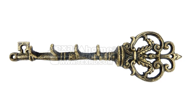 Skeleton Key Shaped Rack Cast Iron Hook Fleur De Lis Hooks Gold Antique Style