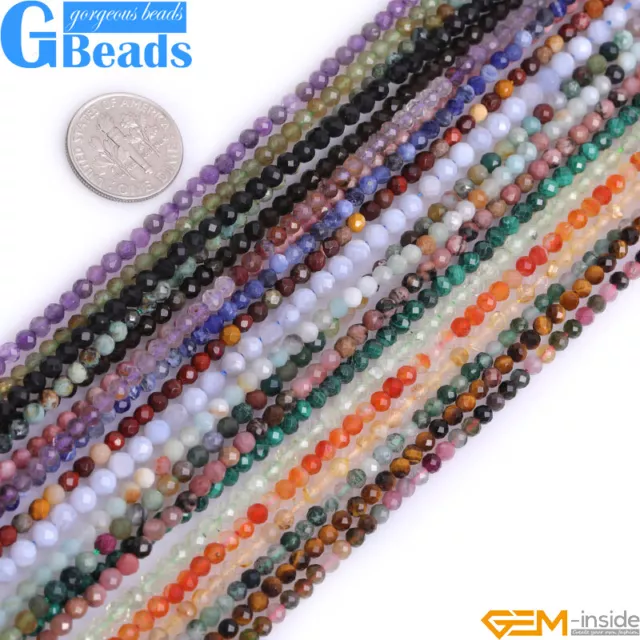 Natural Genuine Assorted Stones Faceted Round Beads For Jewelry Making 15"Strand